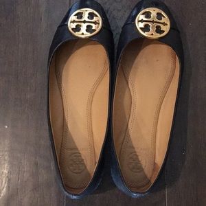 Tory Burch Benton 2 Royal Navy Nappa Leather Ballet Flat Slip On Shoes